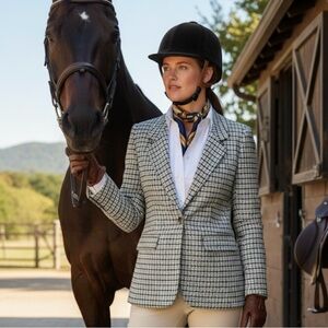 NWT A&D preppy, equestrian, blue  & black single button blazer size small